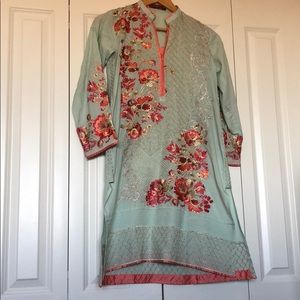 Khaadi Seafoam green and delicate peach floral-